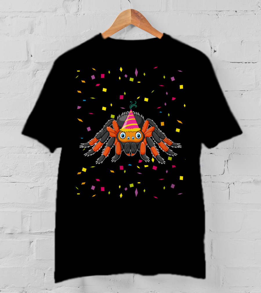 Cute Tarantula With Party Hat And Confetti Birthday Fun T-Shirt