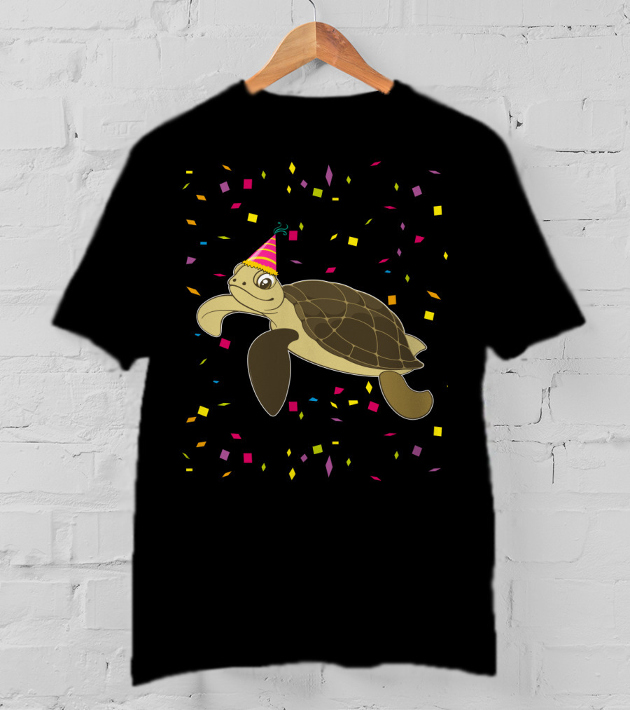 Funny Sea Turtle Party Confetti Birthday T-Shirt