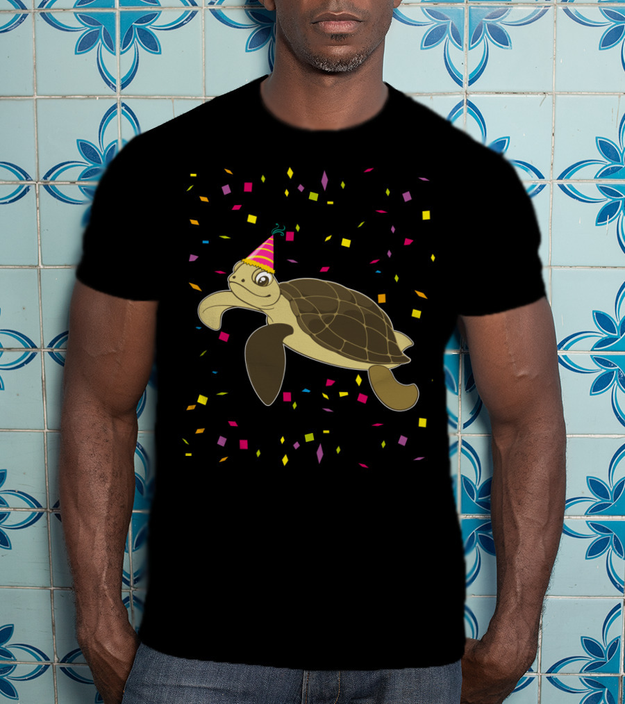 Funny Sea Turtle Party Confetti Birthday T-Shirt