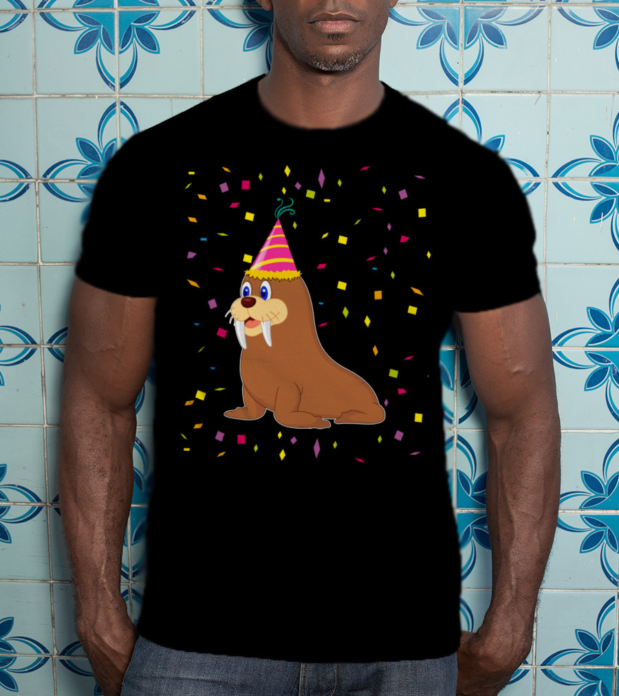 Funny WALRUS Birthday Confetti T-Shirt