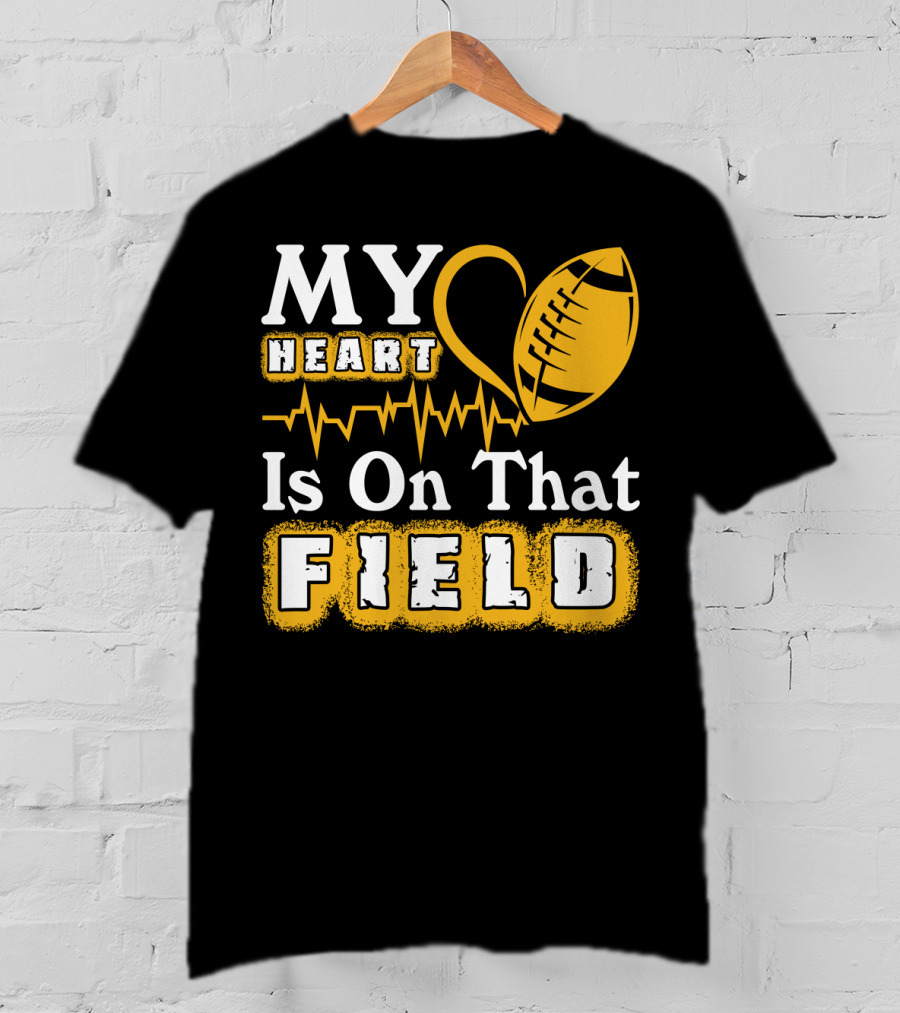 My Heart Is On That Field With Football Heartbeat Fantasy Football T-Shirt