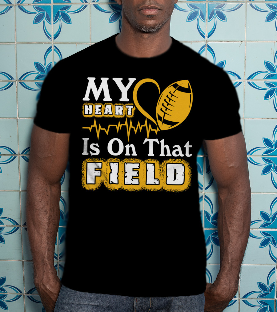 My Heart Is On That Field With Football Heartbeat Fantasy Football T-Shirt