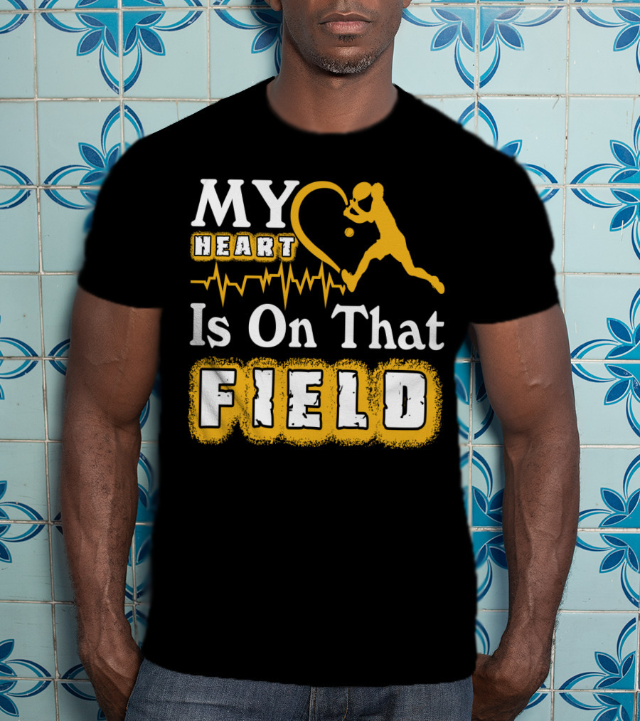 My Heart Is On That Field Tennis Player With Heartbeat And Ball T-Shirt