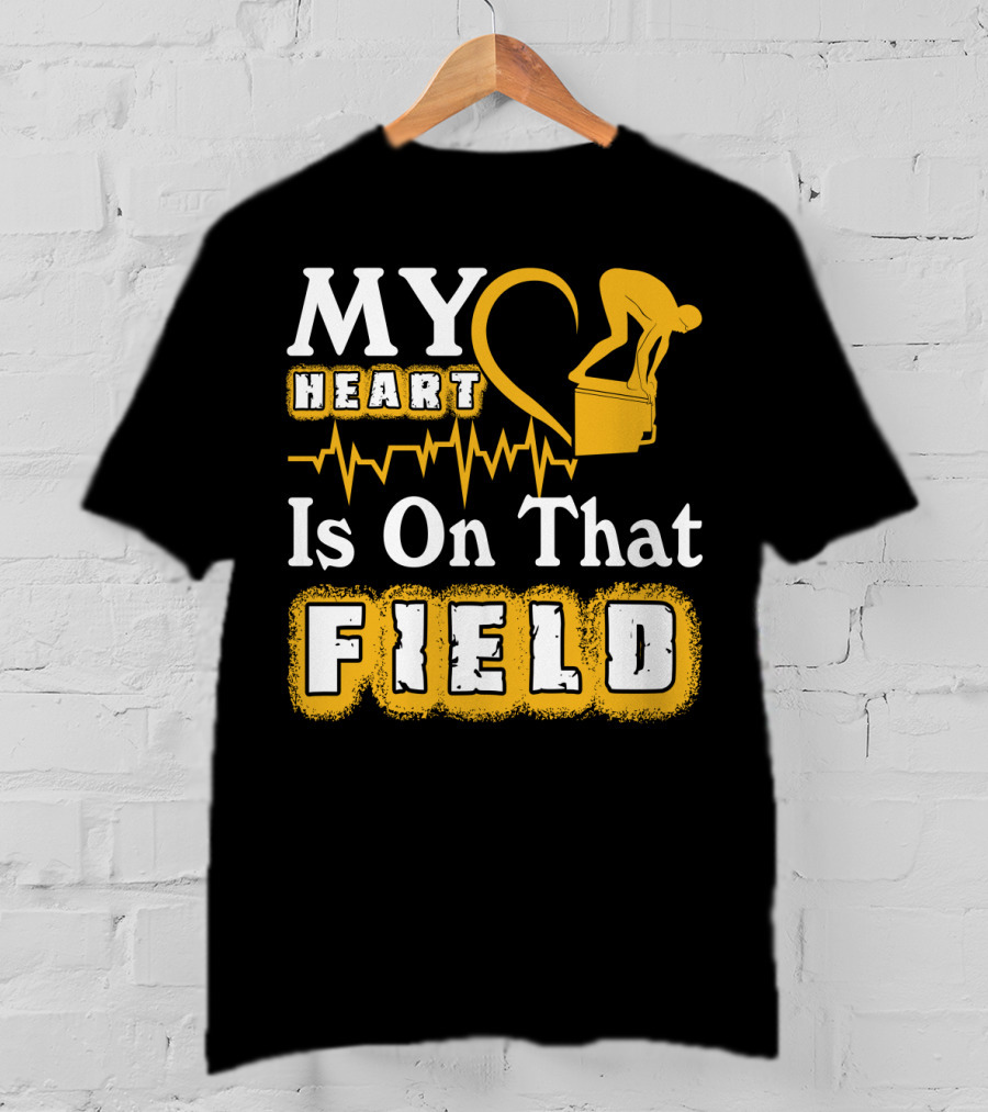 My Heart Is On That Field Swimming Dive Silhouette Heartbeat T-Shirt