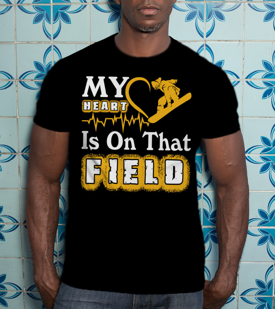 My Heart Is On That Field Snowboarding EKG Line T-Shirt