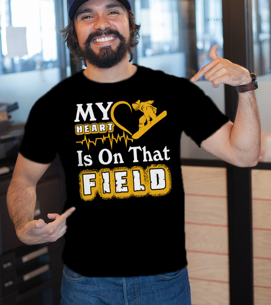My Heart Is On That Field Snowboarding EKG Line T-Shirt