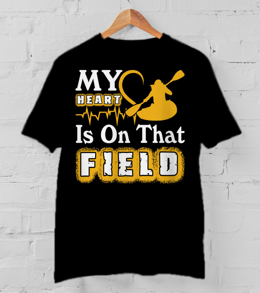 My Heart Is On That Field Kayak Paddle Heartbeat T-Shirt