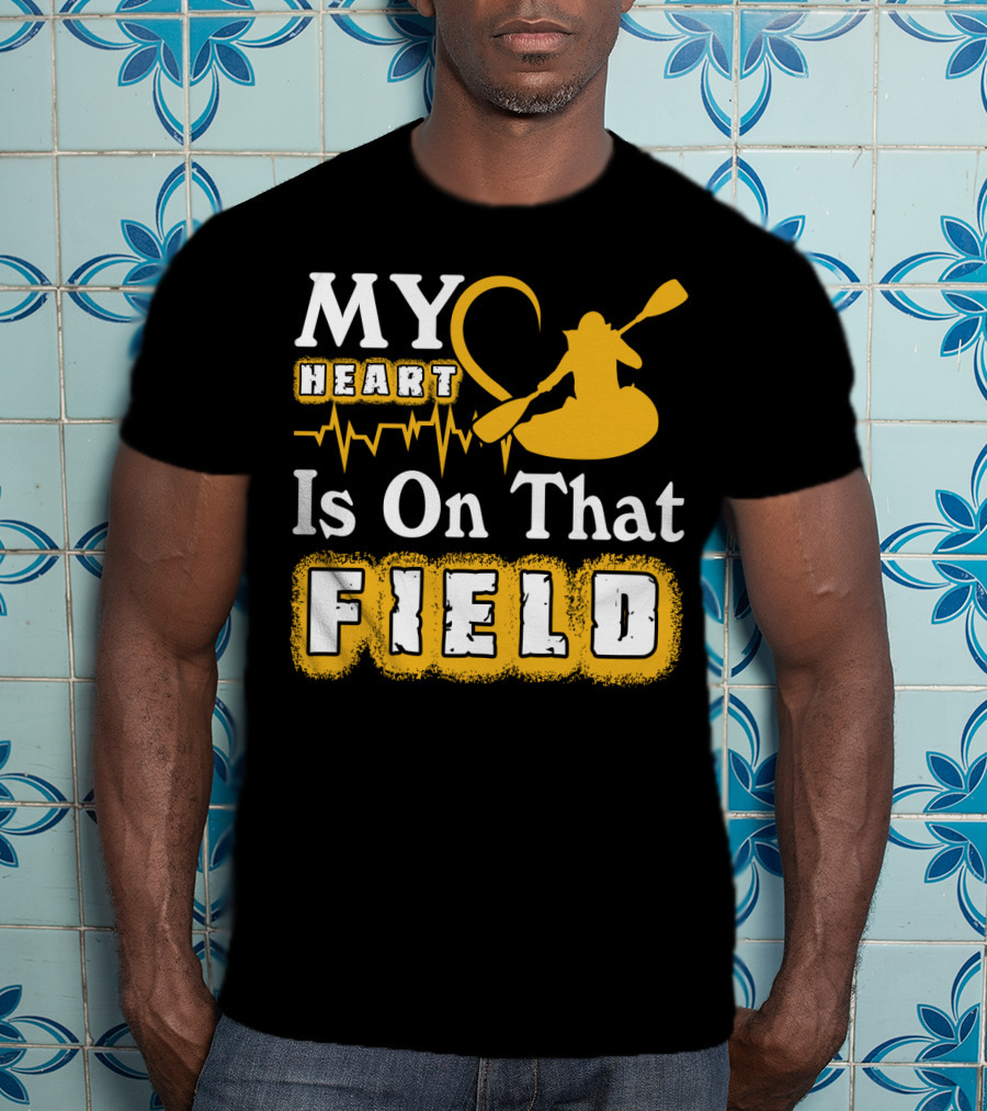 My Heart Is On That Field Kayak Paddle Heartbeat T-Shirt