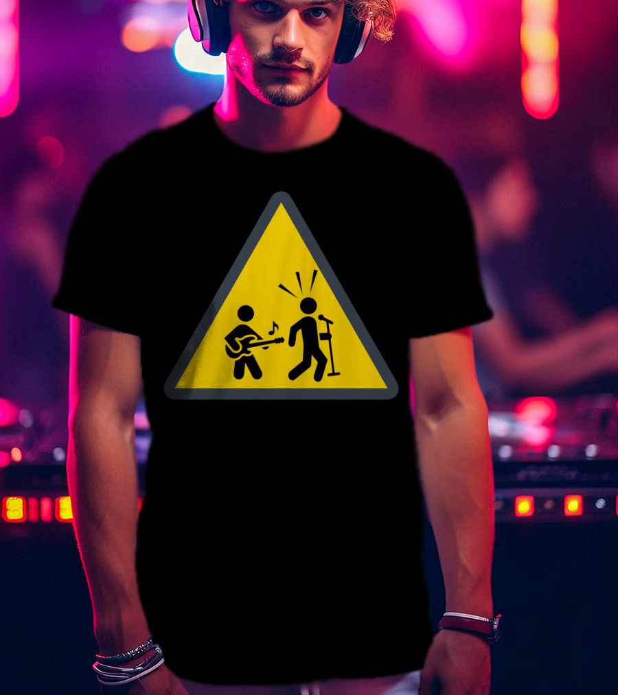 Funny Guitar Warning Sign With Singing Stick Figure T-Shirt
