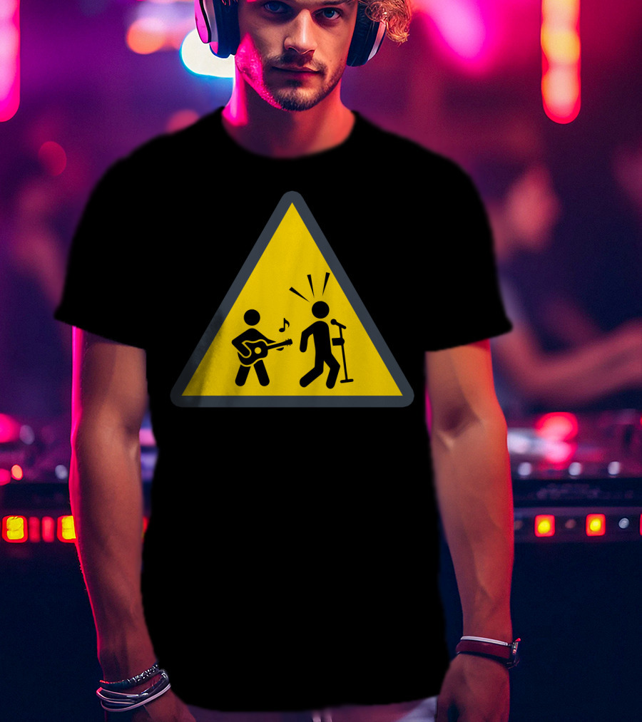 Funny Ukulele Warning Sign With Musical Stick Figures T-Shirt