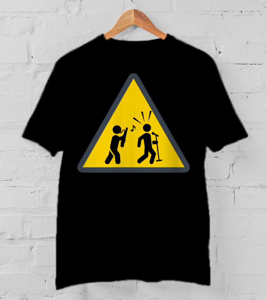 Funny Bassoon Warning Sign With Musician And Microphone T-Shirt