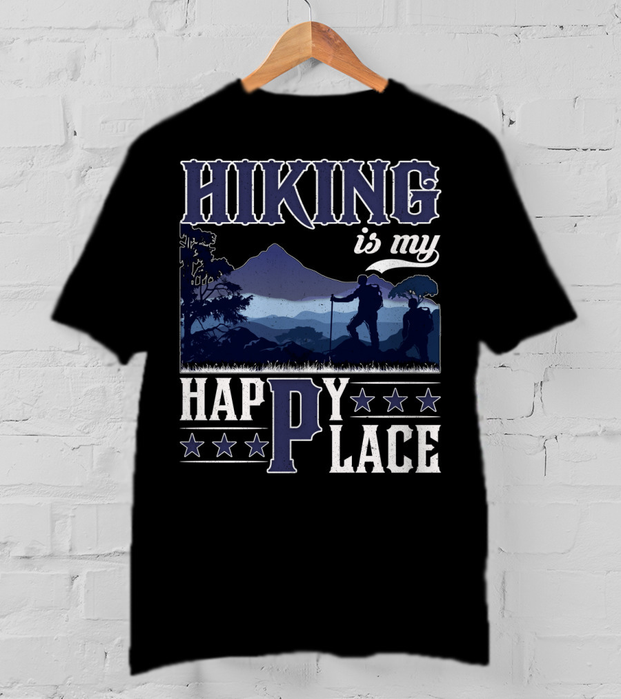 Hiking Is My Happy Place Mountain Silhouette Adventure T-Shirt