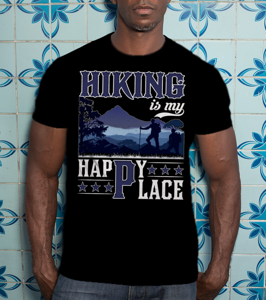 Hiking Is My Happy Place Mountain Silhouette Adventure T-Shirt