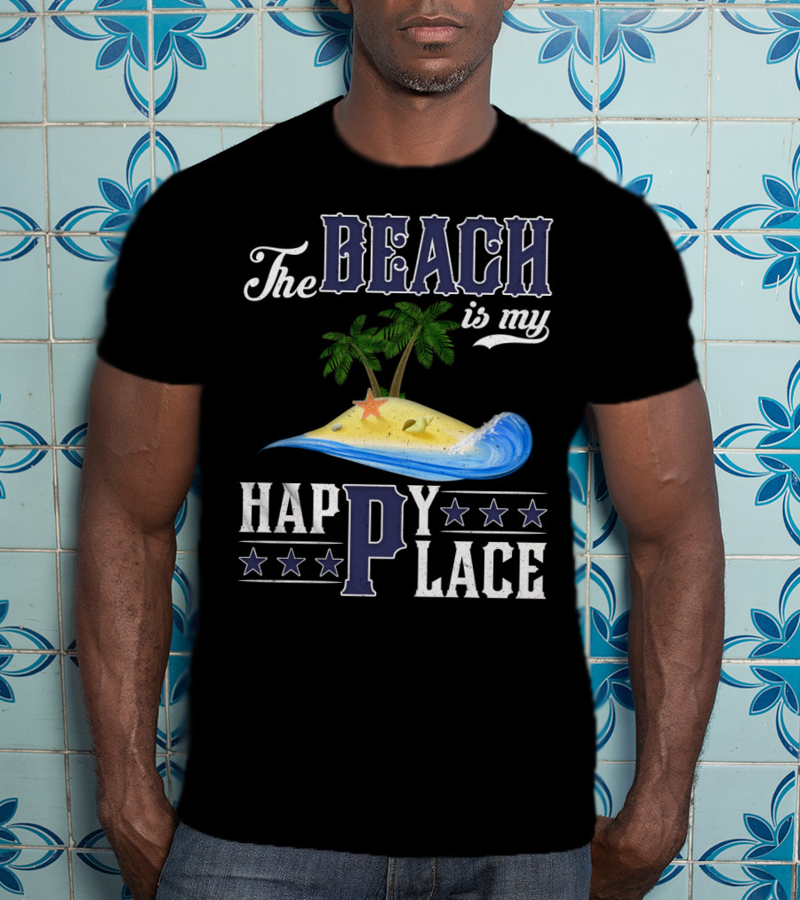 The Beach Is My Happy Place Palm Trees Starfish Waves T-Shirt