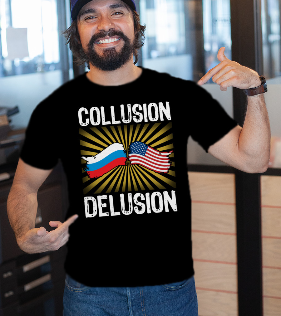 Collusion Delusion Russia America Flags Burst T-Shirt