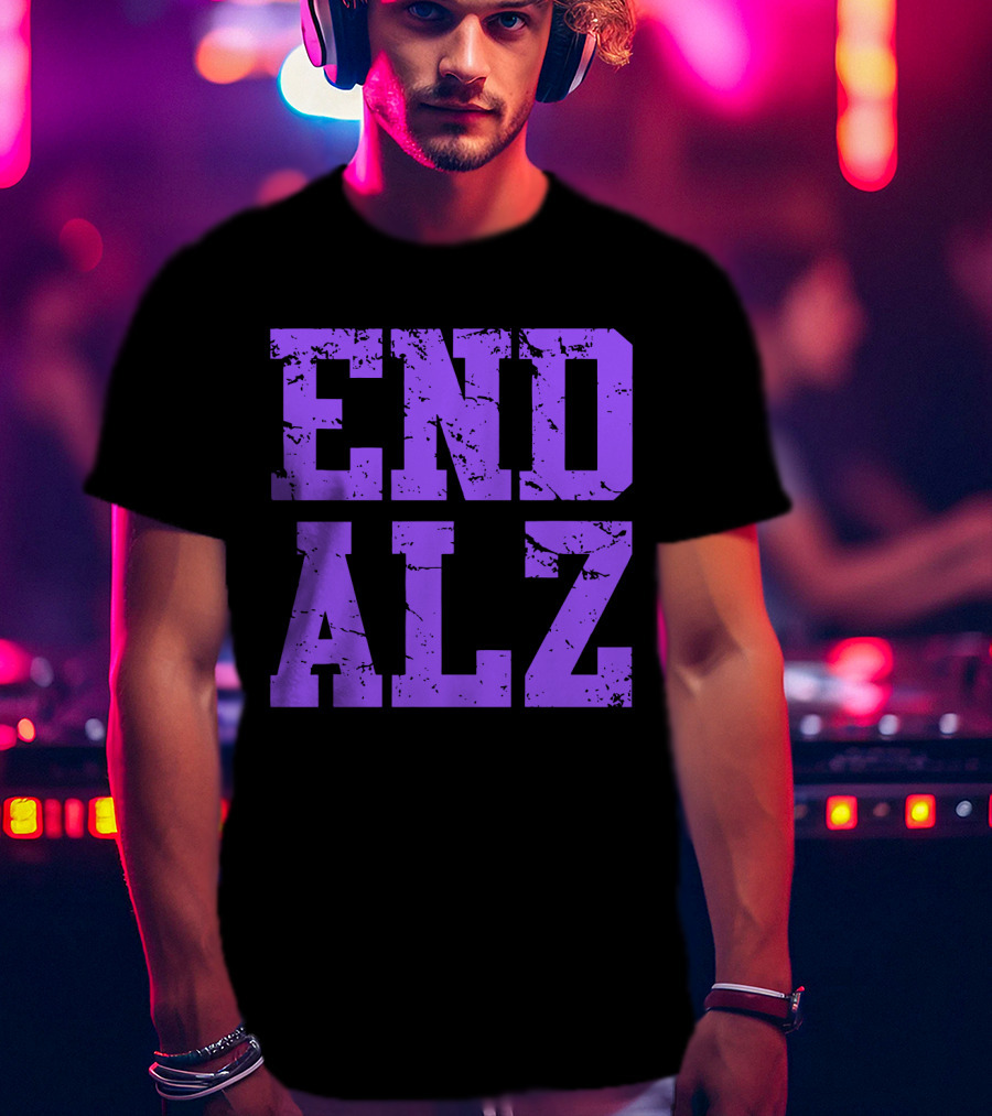 END ALZ Alzheimers Awareness Purple Text T-Shirt