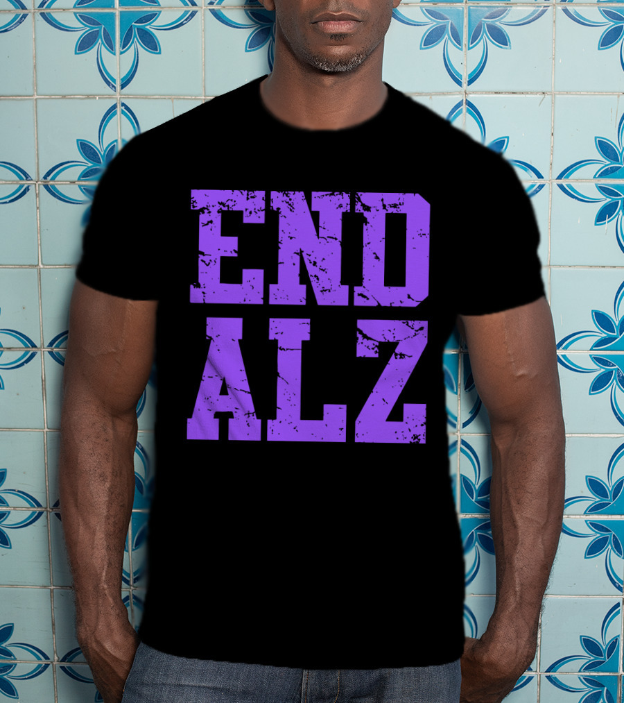 END ALZ Alzheimers Awareness Purple Text T-Shirt