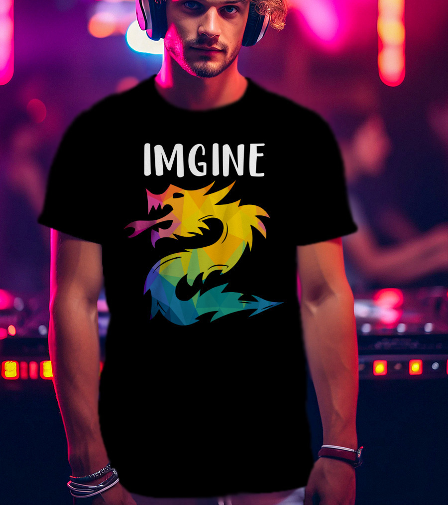 Imagine Vibrant Geometric Dragon Tattoo T-Shirt