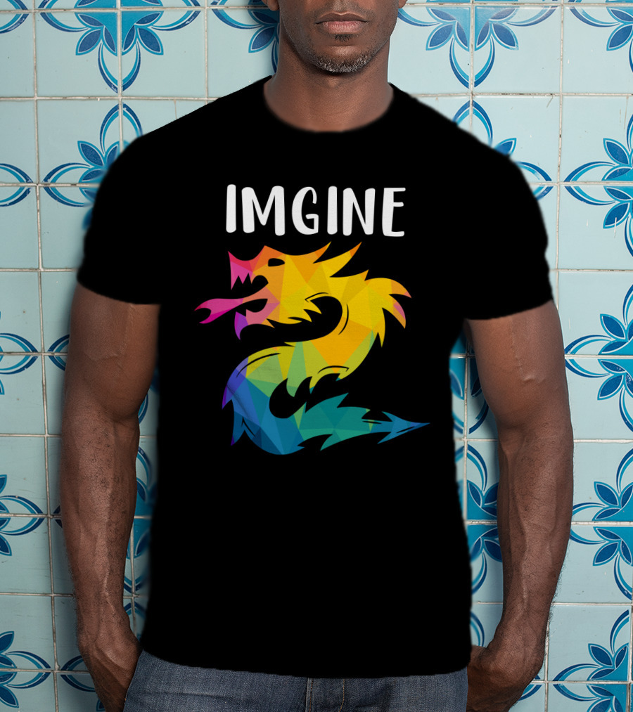 Imagine Vibrant Geometric Dragon Tattoo T-Shirt