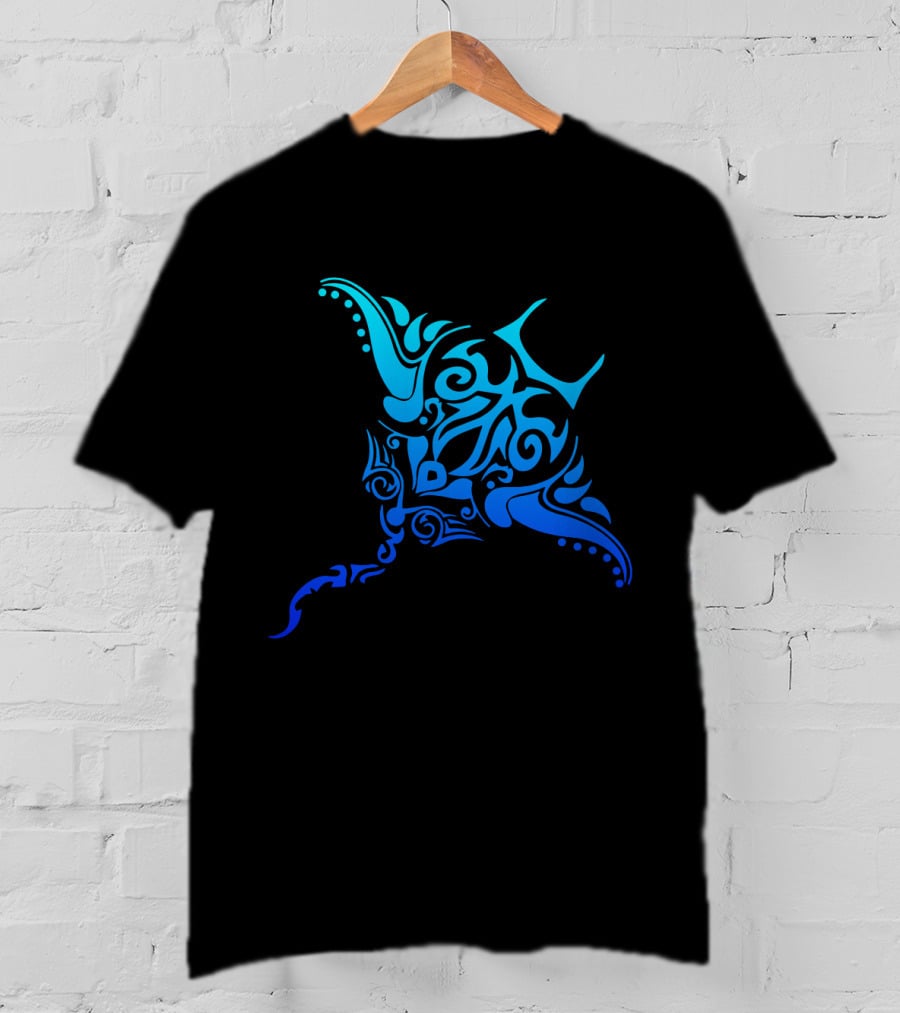 Hawaiian Tribal Stingray Polynesian Tattoo Style Blue T-Shirt