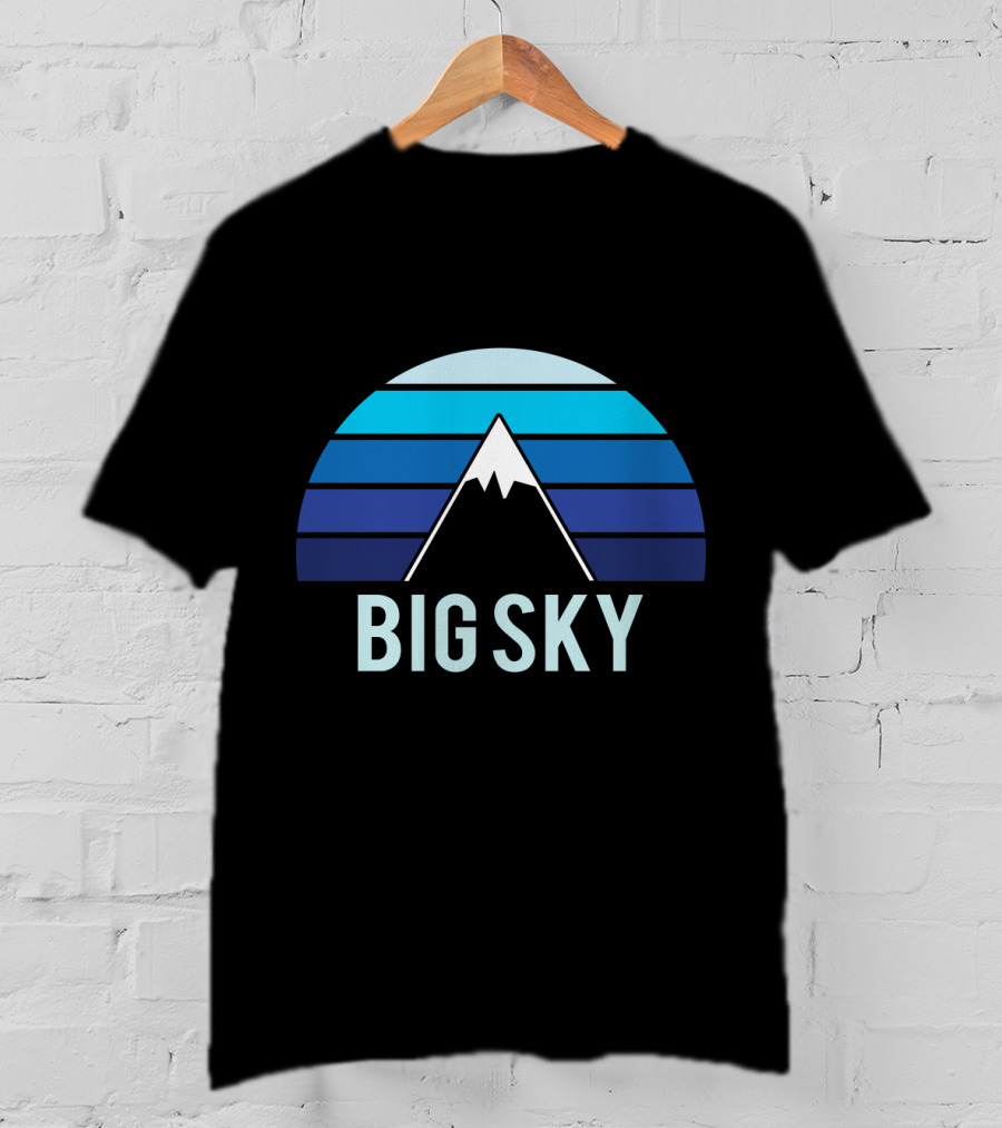 Big Sky Montana Mountain Ski Blue Stripes T-Shirt
