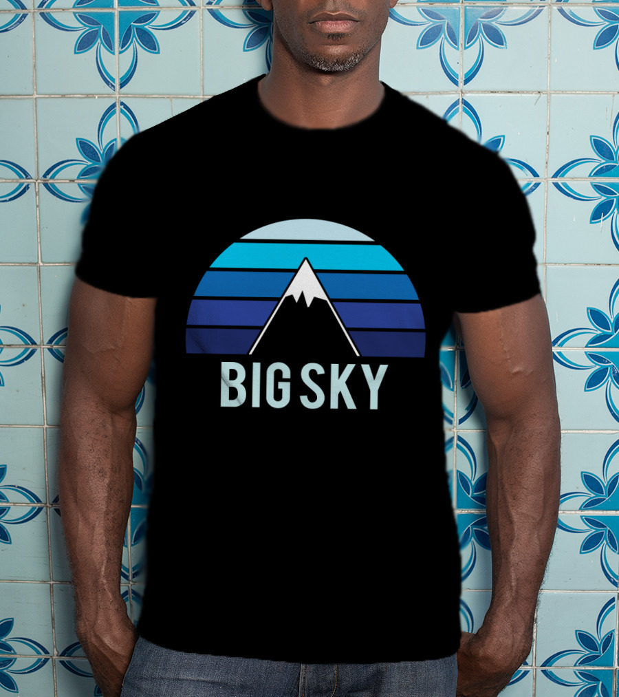 Big Sky Montana Mountain Ski Blue Stripes T-Shirt