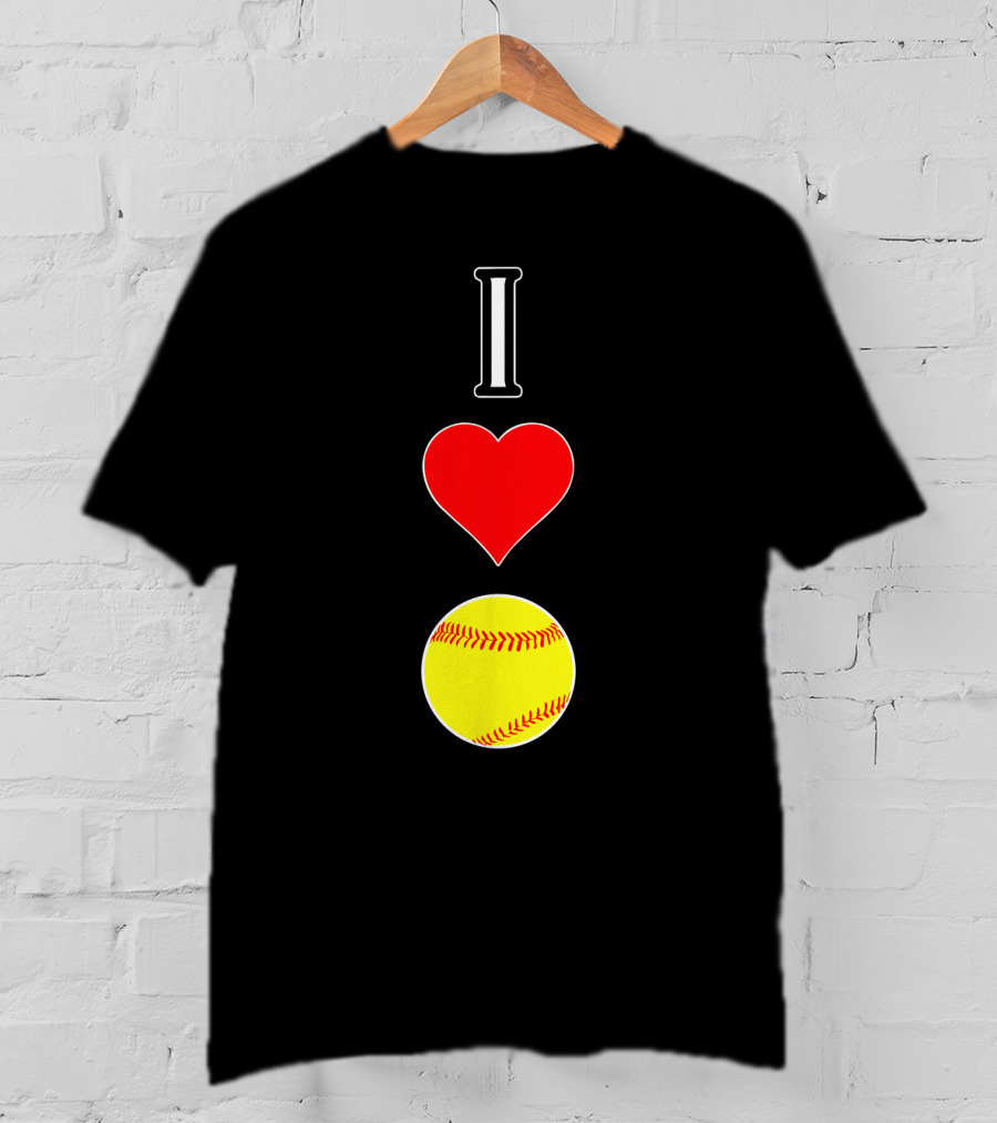 I Love Softball Player Vertical Heart Softball T-Shirt