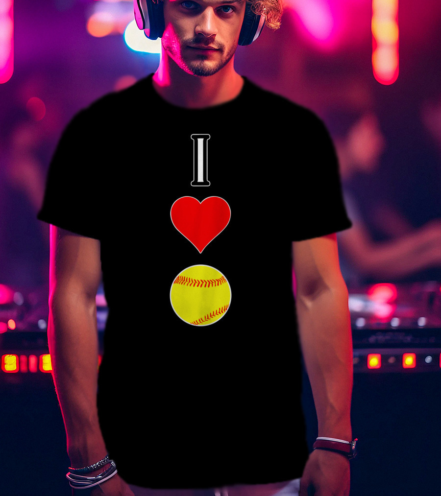I Love Softball Player Vertical Heart Softball T-Shirt