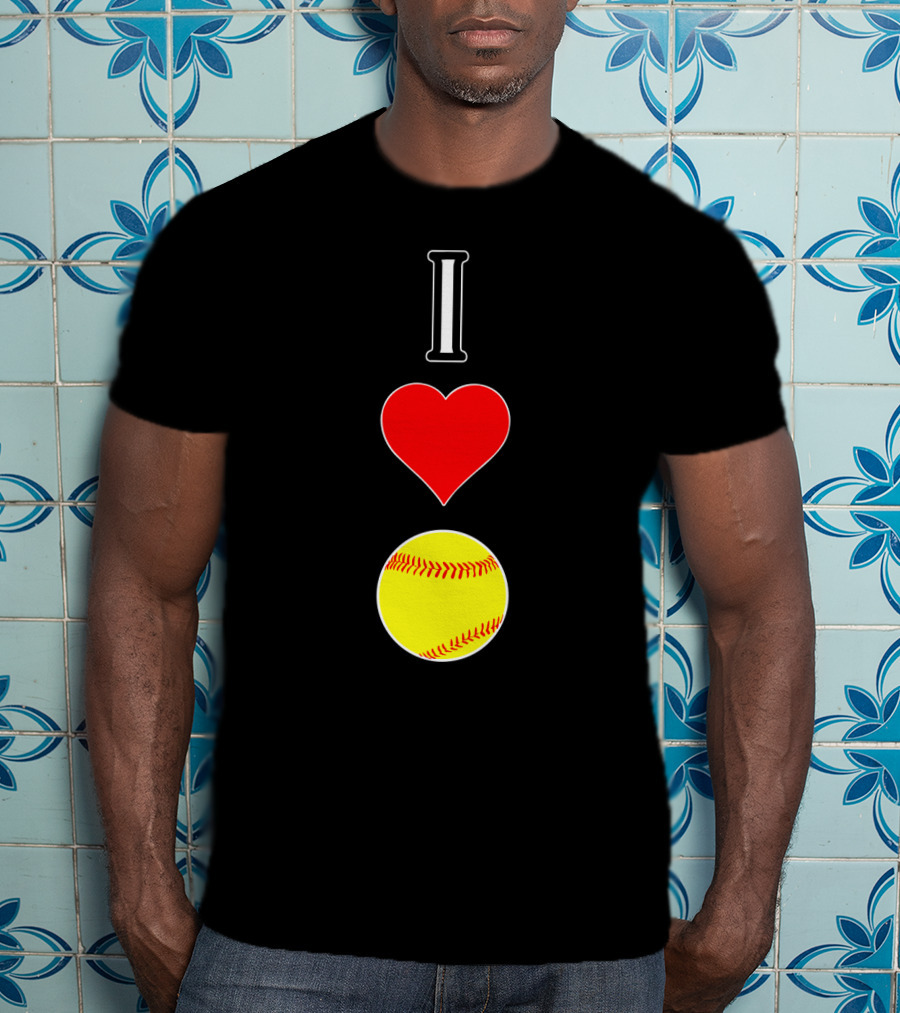 I Love Softball Player Vertical Heart Softball T-Shirt