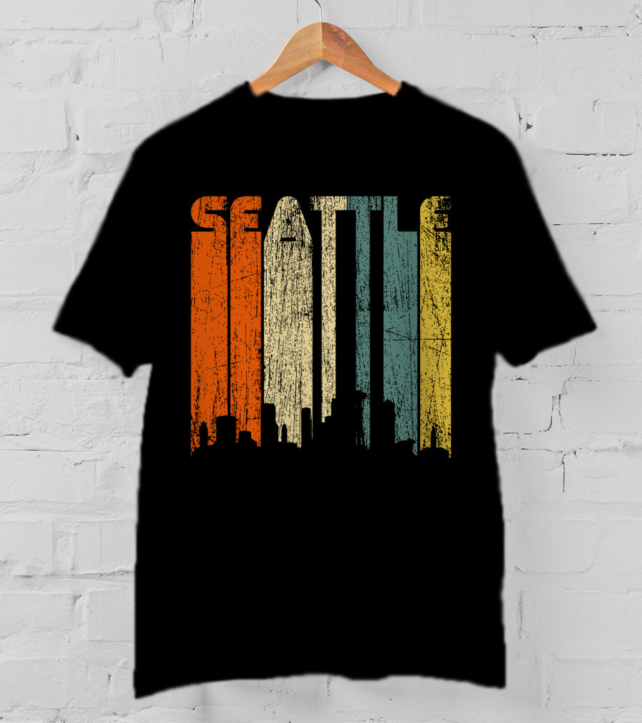 Seattle Vintage City Skyline Retro 70s T-Shirt