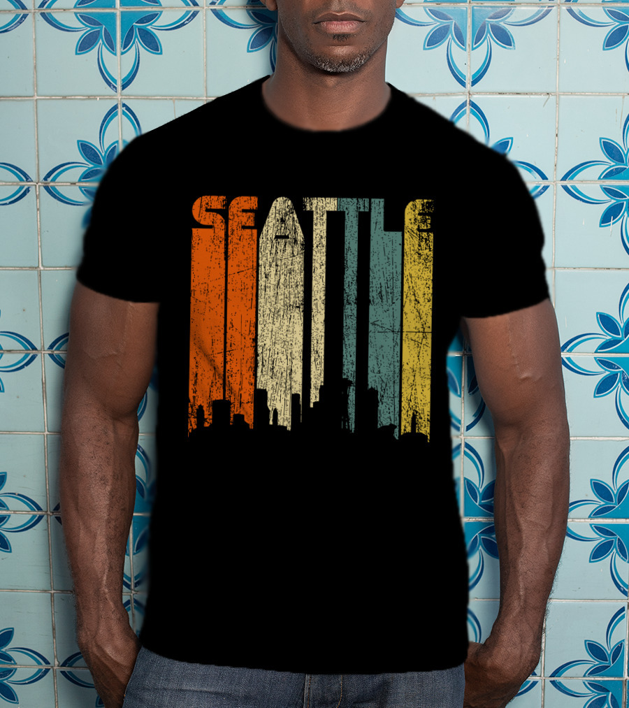 Seattle Vintage City Skyline Retro 70s T-Shirt