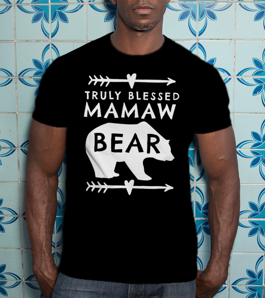 Truly Blessed Mamaw Bear Grandma Bear Silhouette Arrows Hearts T-Shirt