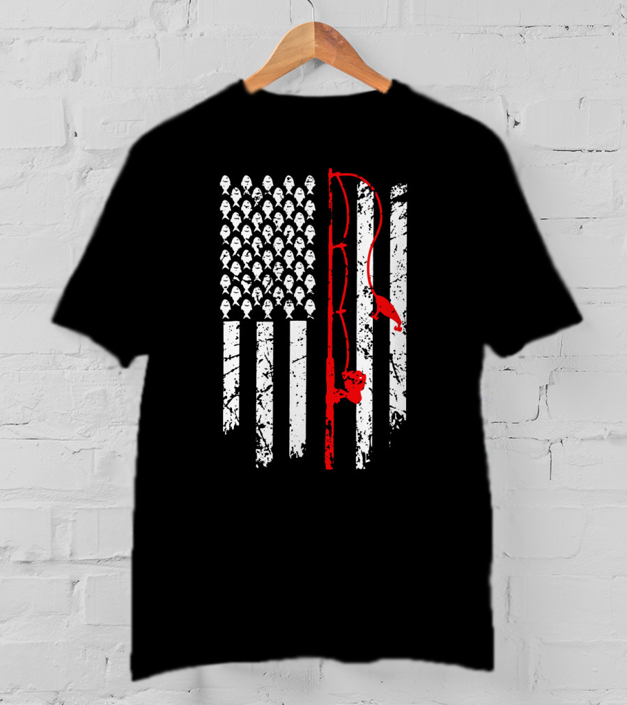Vintage Fishing Rod American Flag T-Shirt
