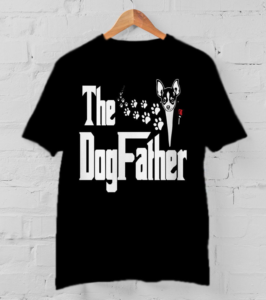 The Dogfather Chihuahua Face Pawprints Black And White For Chihuahua Lovers T-Shirt
