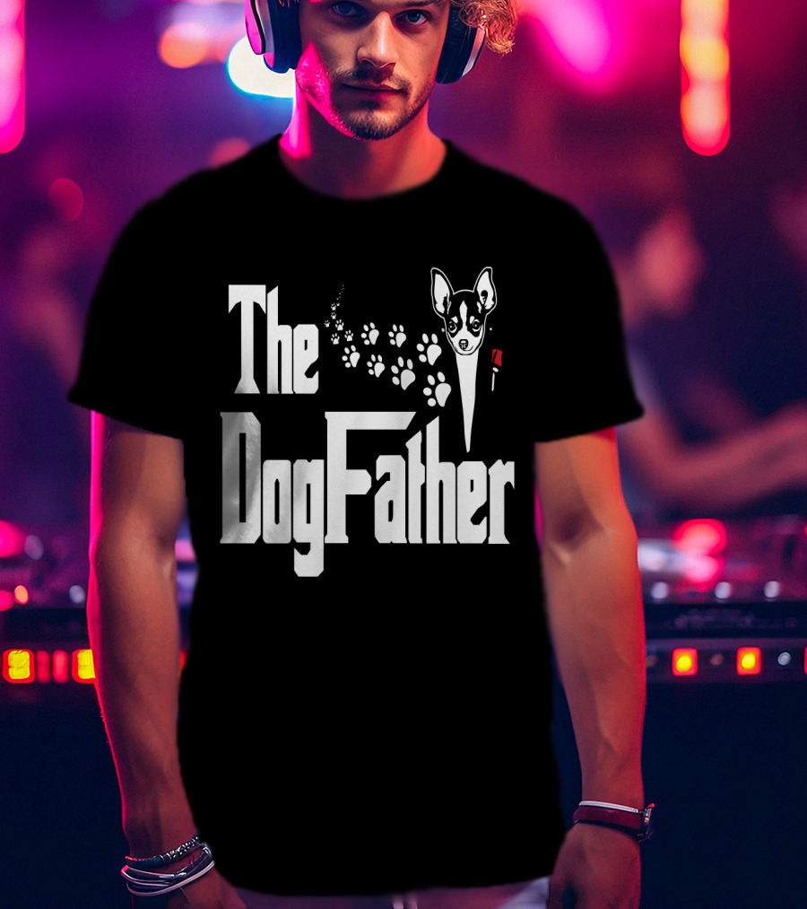 The Dogfather Chihuahua Face Pawprints Black And White For Chihuahua Lovers T-Shirt