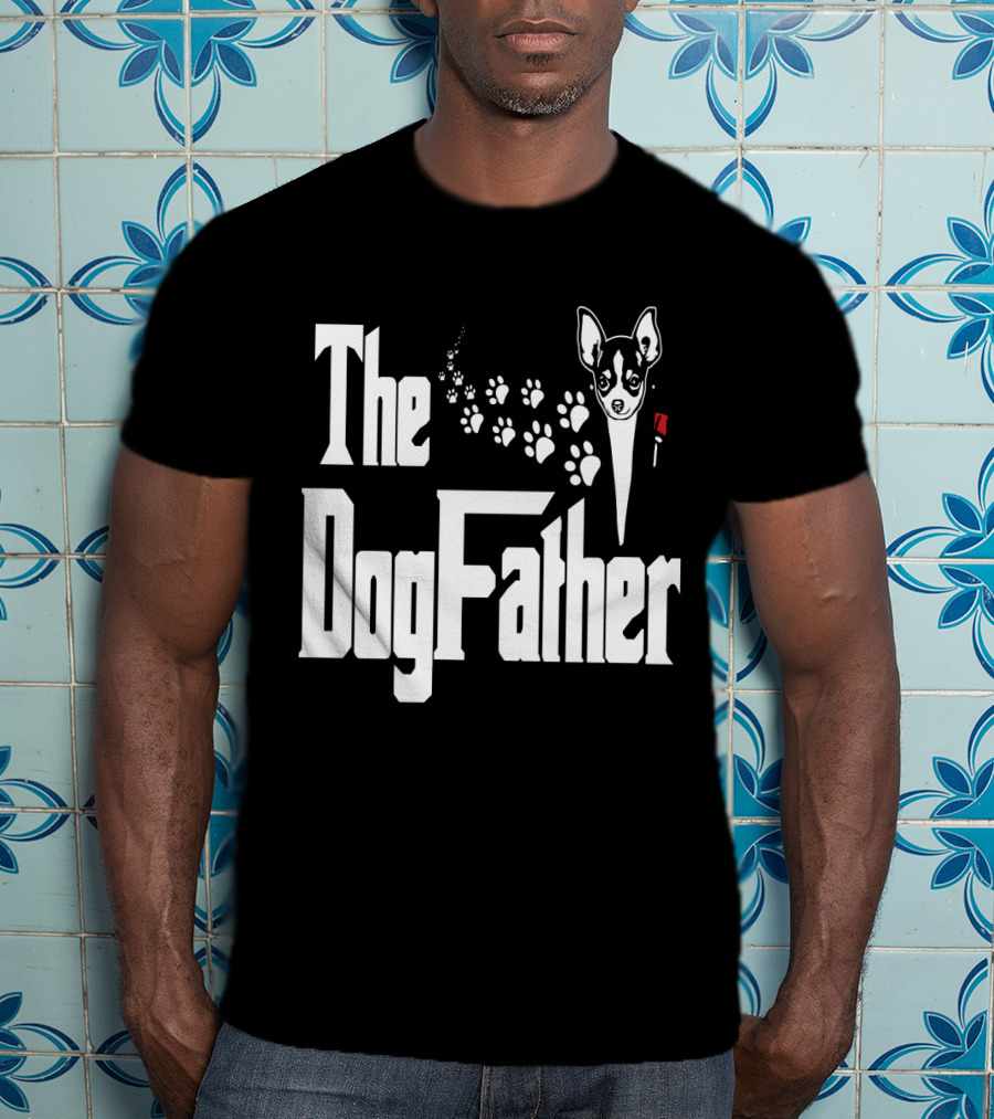 The Dogfather Chihuahua Face Pawprints Black And White For Chihuahua Lovers T-Shirt