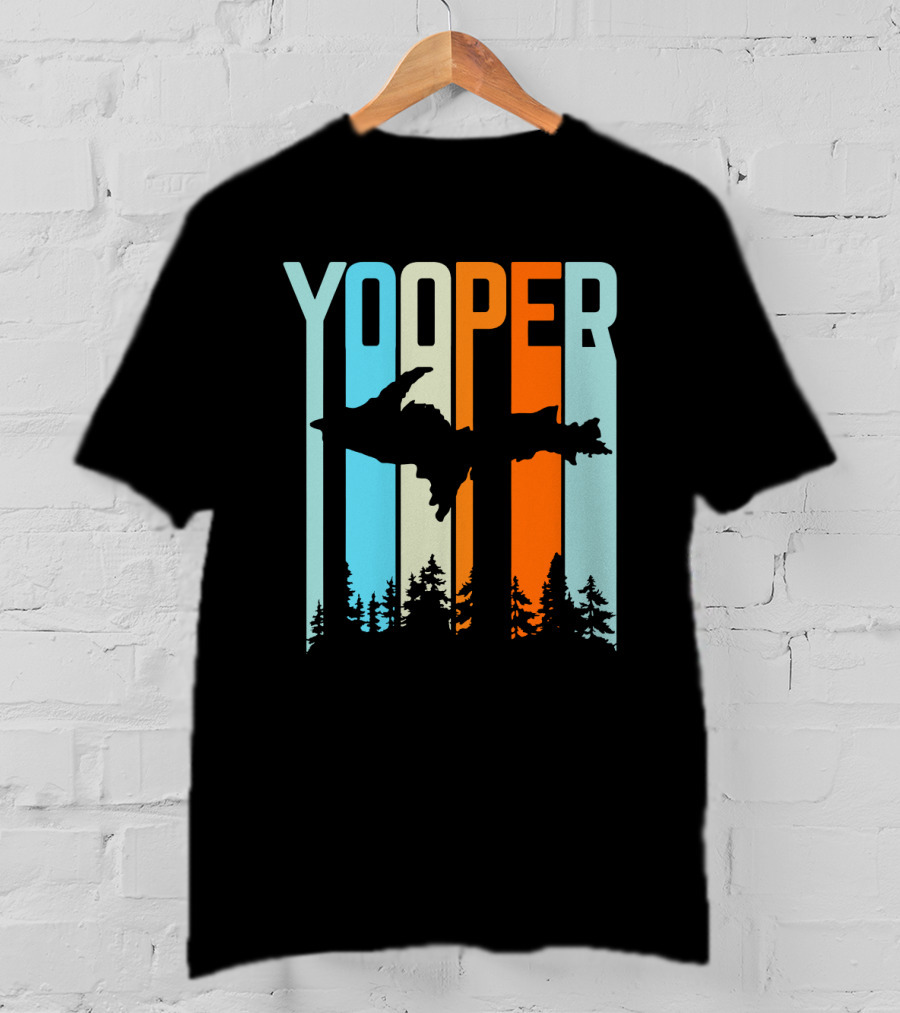Yooper Silhouette Upper Peninsula Retro Stripes T-Shirt