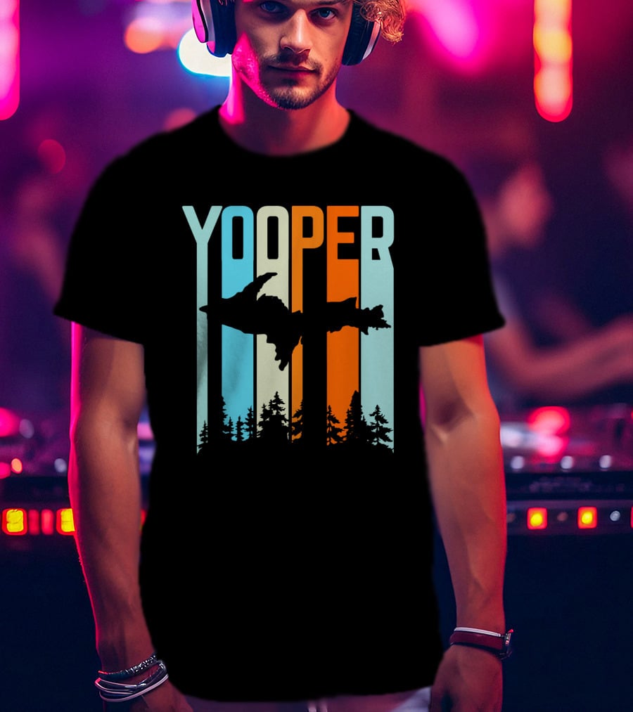 Yooper Silhouette Upper Peninsula Retro Stripes T-Shirt