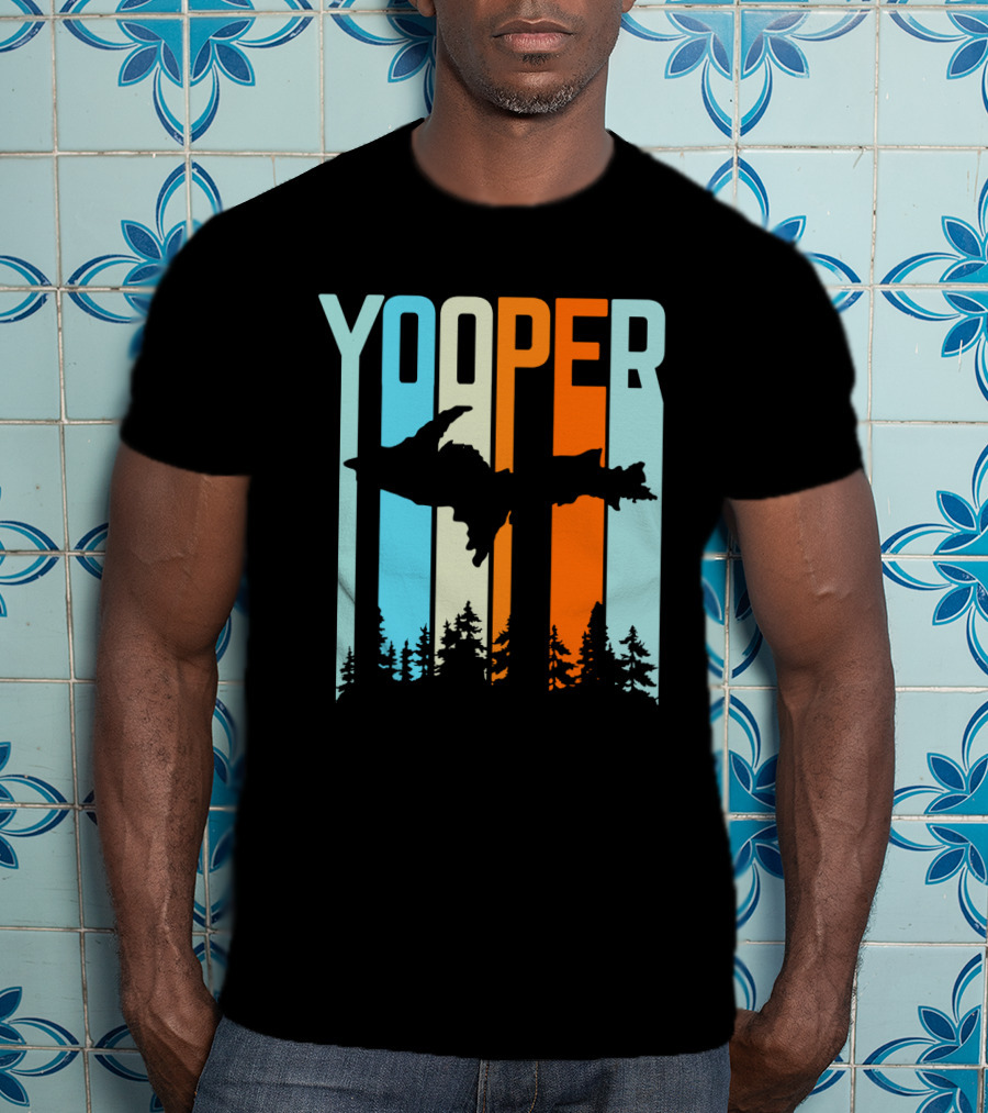 Yooper Silhouette Upper Peninsula Retro Stripes T-Shirt