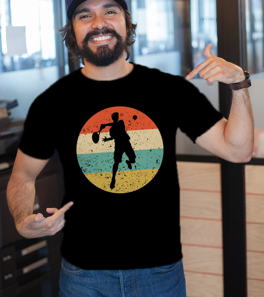 Vintage Retro Tennis Player Silhouette In Distressed Circle T-Shirt