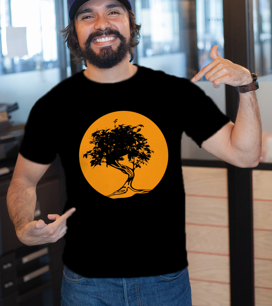 Bonsai Japan Yin Yang Monk Tree Silhouette Circle T-Shirt