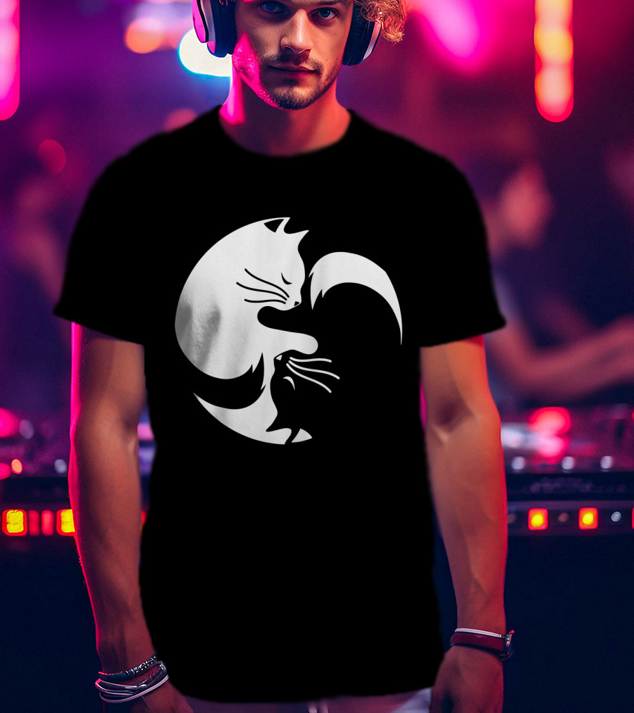 Cat Yin Yang Spiritual Meditation Yoga Balance T-Shirt