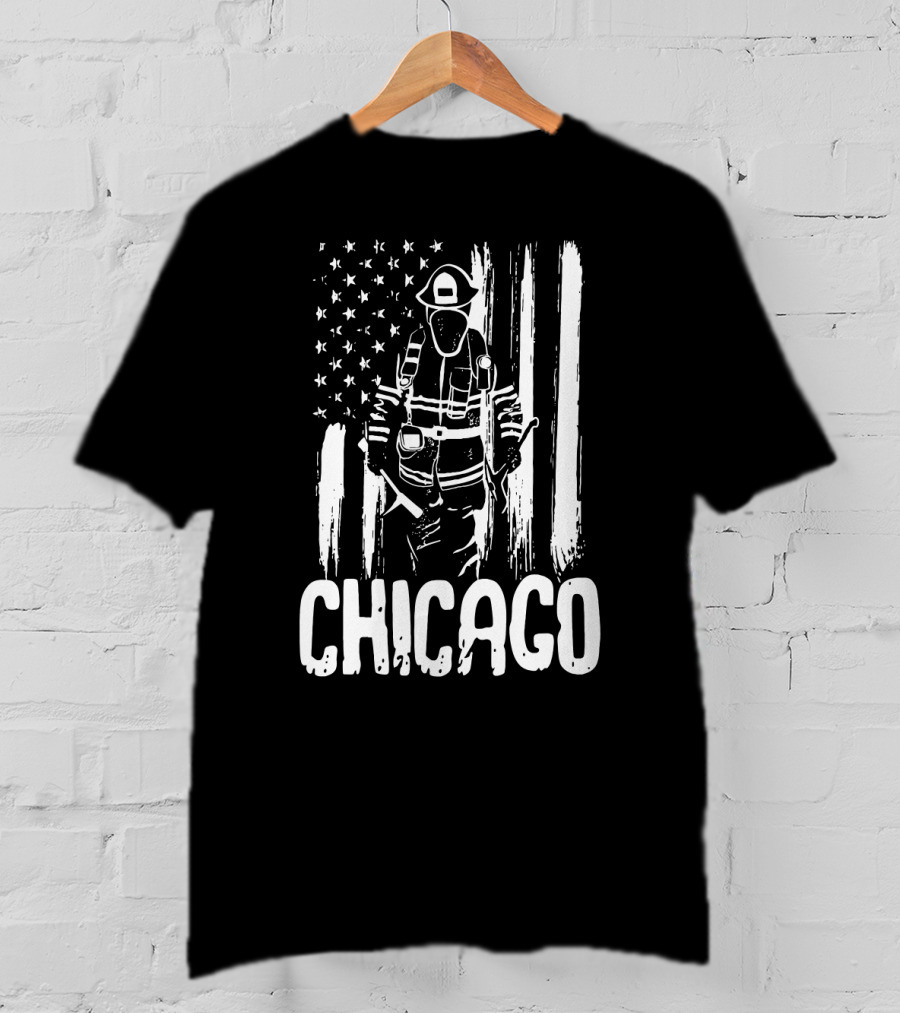Chicago Firefighter American Flag CFD Fireman T-Shirt