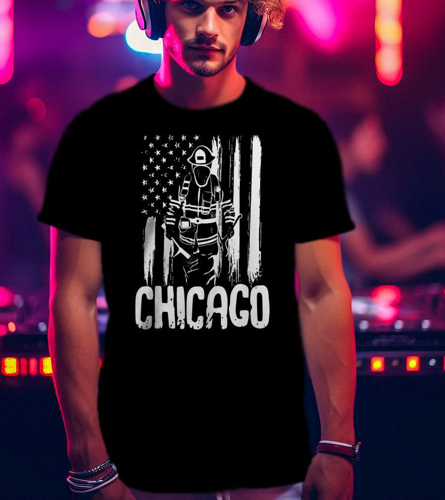Chicago Firefighter American Flag CFD Fireman T-Shirt
