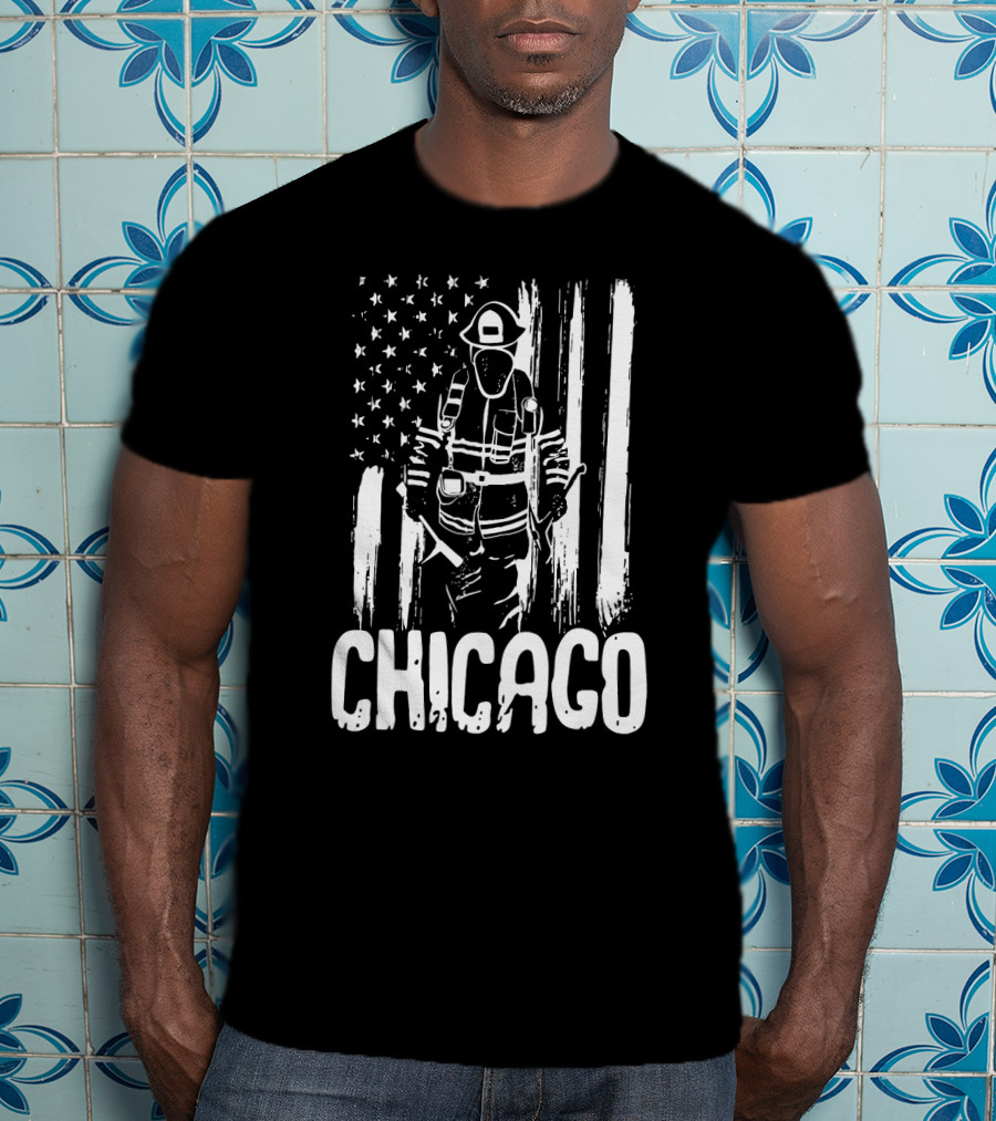 Chicago Firefighter American Flag CFD Fireman T-Shirt