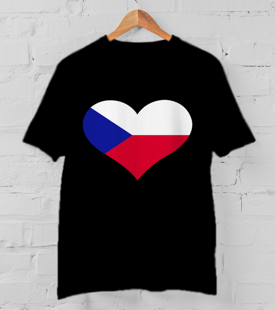 Czech Republic Flag Heart Shape T-Shirt