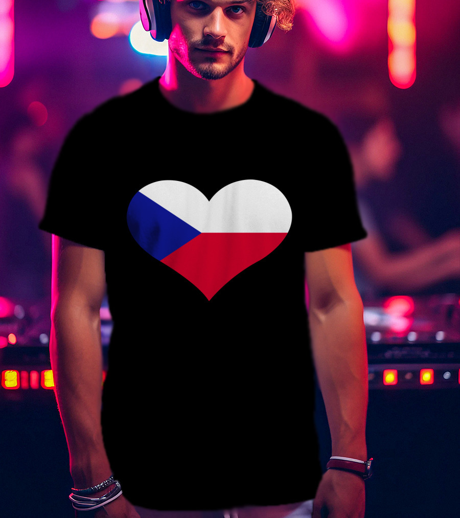 Czech Republic Flag Heart Shape T-Shirt