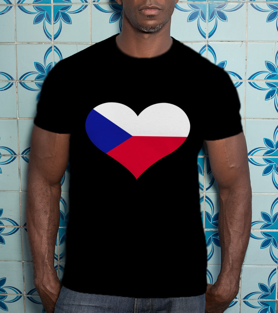 Czech Republic Flag Heart Shape T-Shirt