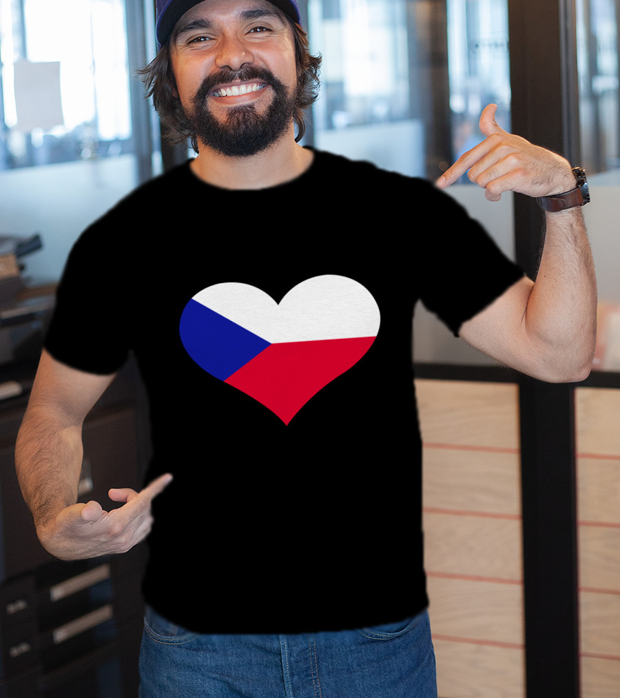 Czech Republic Flag Heart Shape T-Shirt