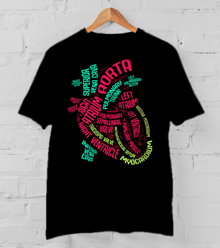 Heart Anatomy Aorta Ventricle Atrium Myocardium Pulmonary Cardiac Nurse T-Shirt